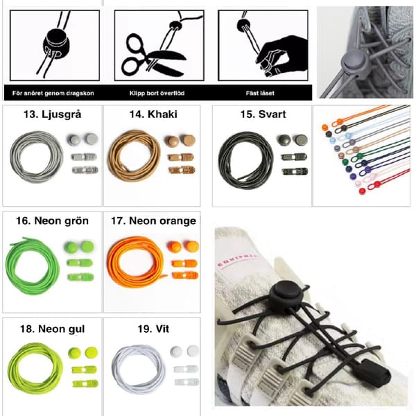 Elastiske snørebånd med snoretræk - Ingen grund til at binde dine sko - Ensfarvet 1. Red (1 pair)