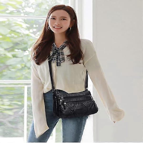 Vattenmjuka PU-läderhandväskor och axelväskor för kvinnor Crossbody-väska Cross Body Messenger-väskor Black T2