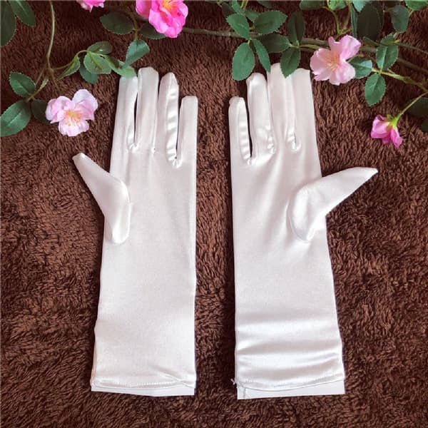 Handskar i satin med dubbel rosett Bröllopsaccessoarer Eleganta brudhandskar för kvinnor A10