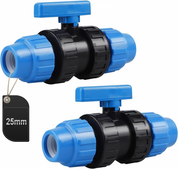 2-pack kulventiler med PP-koppling gängad för PE-rör, 25mm