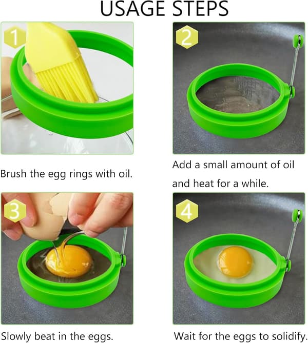 Eggringsett, silikon eggringer, eggstekeringer og non-stick eggpanne-ringer, flerfarget, 4-delt sett.