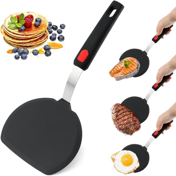 Silikonpannekakespatel, brede silikonpannekakefinner, med forlenget håndtak, varmebestandig spatel, non-stick.