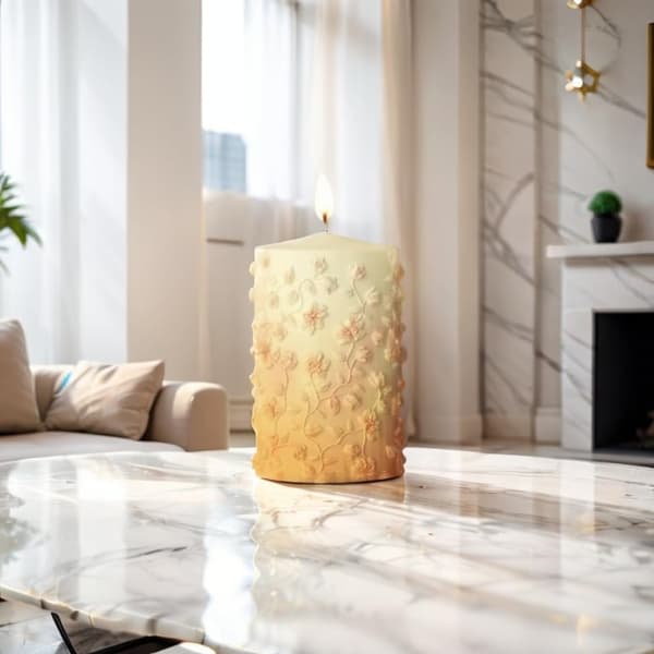 Preget sylinder silikonform, 3D-mønster stearinlys og gips håndverkssett for dekor, DIY rør diffusersteiner med ornamentdesign style B