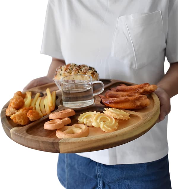Serveringsfat i tre, Diameter 30 cm, Akasietrefat, Dessertfat, Kjeksfat, Snacksfat