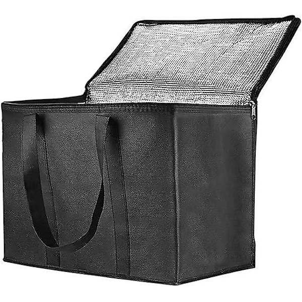 XL Isolerad Leveransväska - 41 x 33 x 26 cm - Varm eller Kall Matleveransväska för Camping, Fest, Bära Matvaror, Catering (Svart, Extra Stor)
