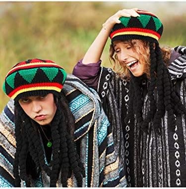 Rasta Hat med sorte dreadlocks paryk Rasta paryk med dreads sjov hat, 1 stk