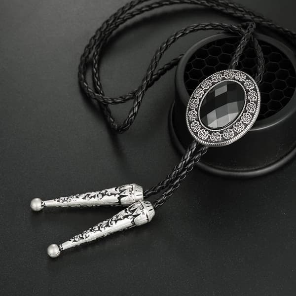 Bolo-slips, håndlavet rundt western cowboy bolo-slips sort
