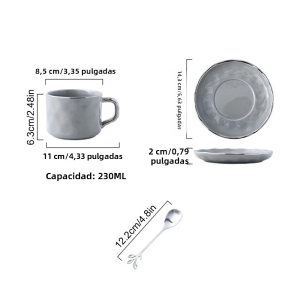 230ml Keramisk Kaffekopp med Fat och sked Europeisk Stil Enfärgad Tekopp och Fat Set Afternoon Tea Dessert Tekopp Dark gray