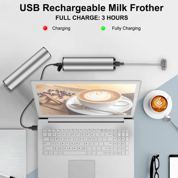 Elektrisk melkeskummer, USB oppladbar melkeskummer, rustfritt stål-FM-