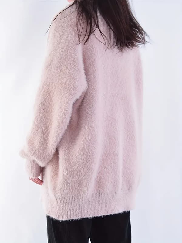 Enfärgad V-ringad kofta, elegant långärmad kofta för höst och vinter, damkläder rosa Pink L