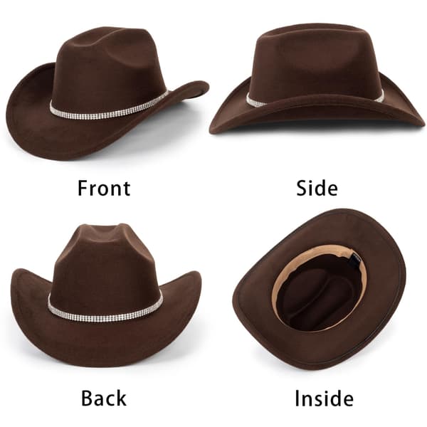 Glitrende Sølv - Sort Cowboyhat til Kvinder - Western Glitrende Rhinestone Cowgirlhat (Størrelse M) Brown