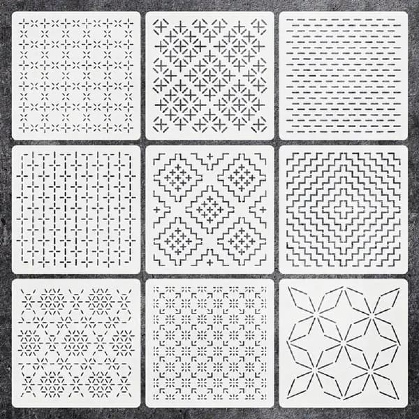 9/32 stk. Sashiko Broderiskabelon DIY Geometrisk Patchwork Sæt 9 stk. 9Pcs