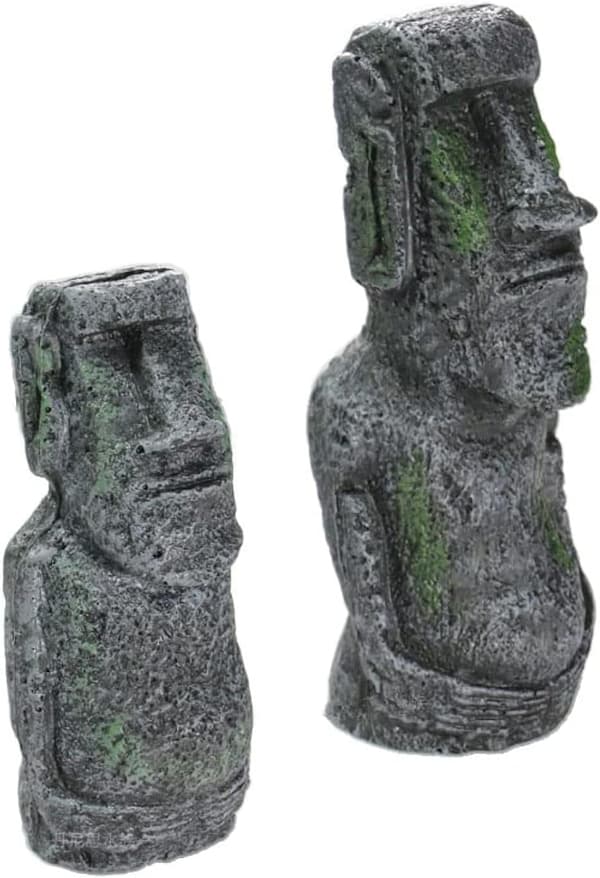 2 stk. antikk påskeøyhode-statueportrett, akvariumfisketankpynt, tilbehør til hjemmekontordekorasjon