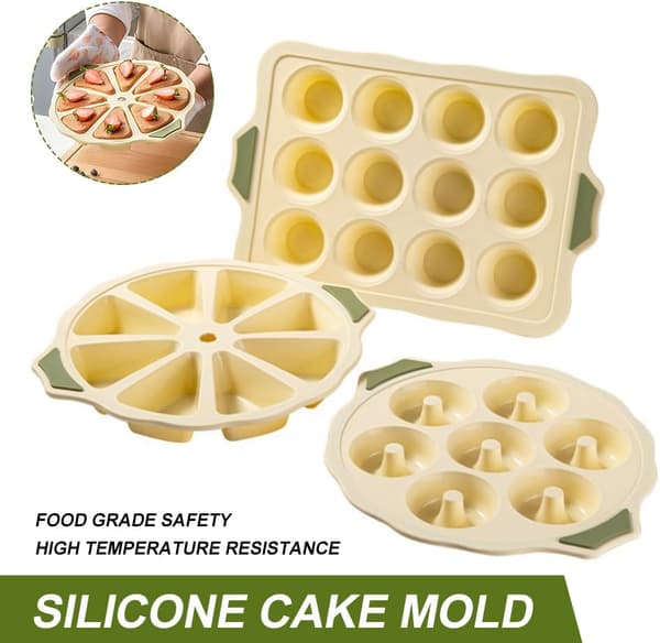 Silikone bageform genanvendelig cupcake muffin bageplade donut trekant kage bageform, 7-huls (til donut)