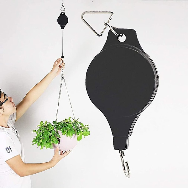 2-pack växtkrokshjul, infällbar växtupphängning hängande blomkorg för trädgårdskorgar krukor och fågelmatare häng högt upp och dra ner, växt Ha
