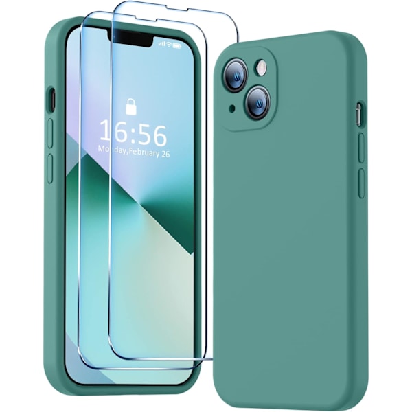 Kompatibelt med iPhone 13 skal, premium silikon uppgraderat [kameraskydd] [2 skärmskydd] [mjukt anti-repa mikrofiberfoder] mobilskal