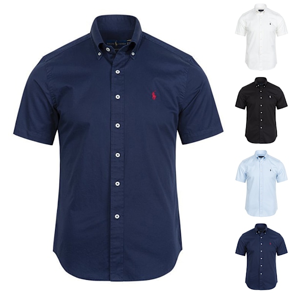 Skjorta Herr Casual Kortärmad Knapp-Ner Broderad Skjorta Ljusblå Sky Blue 2XL