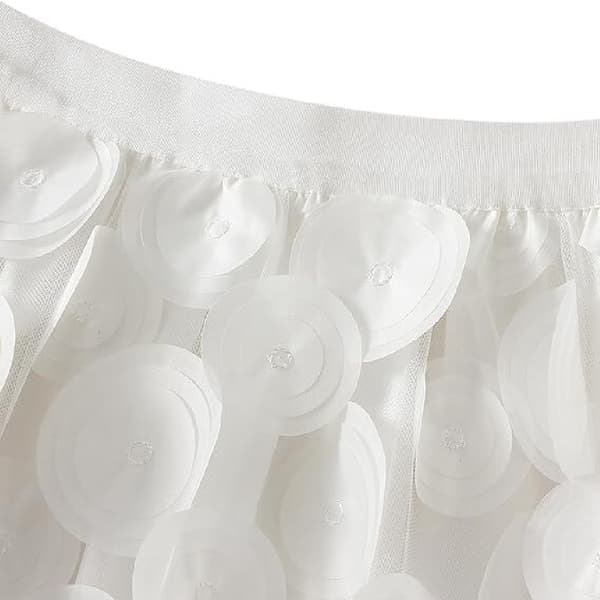 Customs Skjørt Kvinner 3D Polka Dot Mesh Flowy A-Line Midi Skjørt white