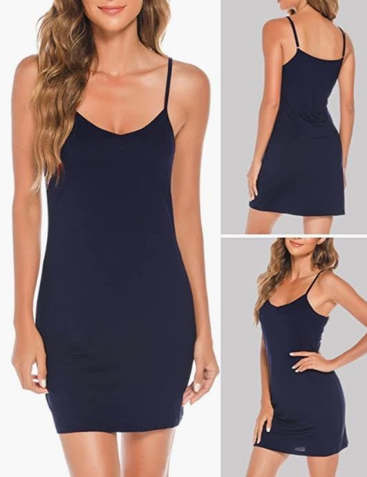 Modalstoff justerbar spaghetti-stropp V-hals underkjole Navy blue M