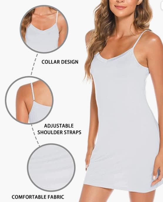 Modalstoff justerbar spaghetti-stropp V-hals underkjole white L