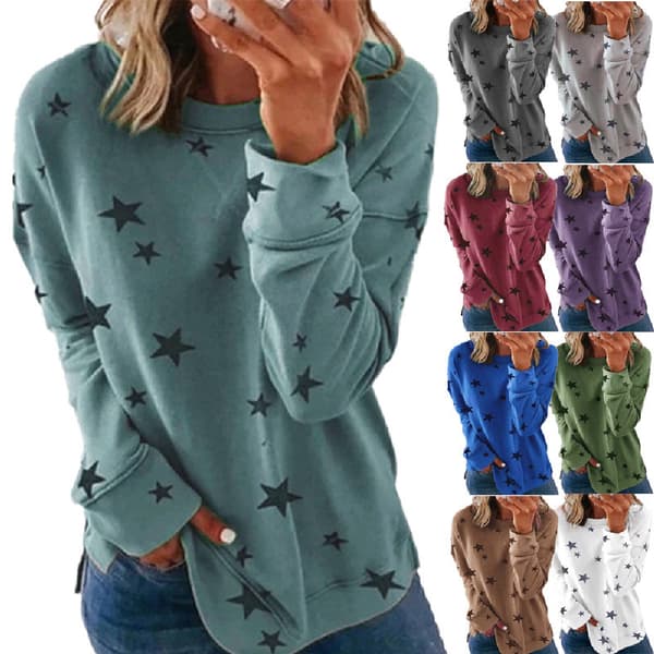 Dame Efterår Vinter Langærmet Printet Sweatshirt, Blød Hyggelig Afslappet Pullover til Kvinder Daglig Brug, Rejser, Skole, Arbejde og Gave white XXXXL
