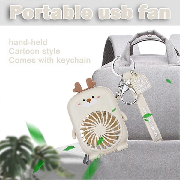 Nyckelring Mini Fläkt, Uppladdningsbar Personlig Fläkt, Sommar Kreativ USB Laddning Bärbar Tyst Nyckelring Mini Fläkt, Handhållen för Resor, Promenader, Vandring deer-beige