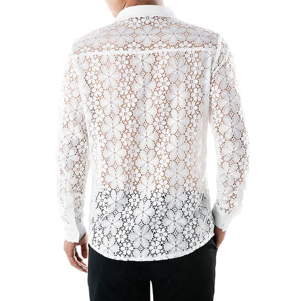 Blommig spetsskjorta för män, vit White S