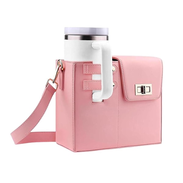 Vattenflaska Crossbody Väska, Vattenflaska Bärväska, Stanley Cup Hållare, Portabel Utomhus Vattenkoppshållare med Justerbar Axelrem pink