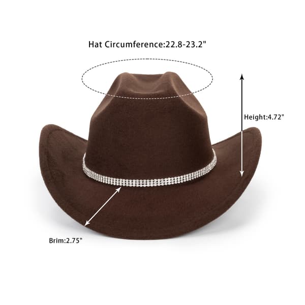 Glitrende Sølv - Sort Cowboyhat til Kvinder - Western Glitrende Rhinestone Cowgirlhat (Størrelse M) Brown