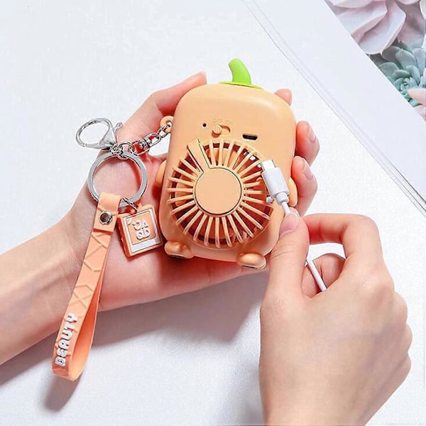 Nyckelring Mini Fläkt, Uppladdningsbar Personlig Fläkt, Sommar Kreativ USB Laddning Bärbar Tyst Nyckelring Mini Fläkt, Handhållen för Resor, Promenader, Vandring deer-beige