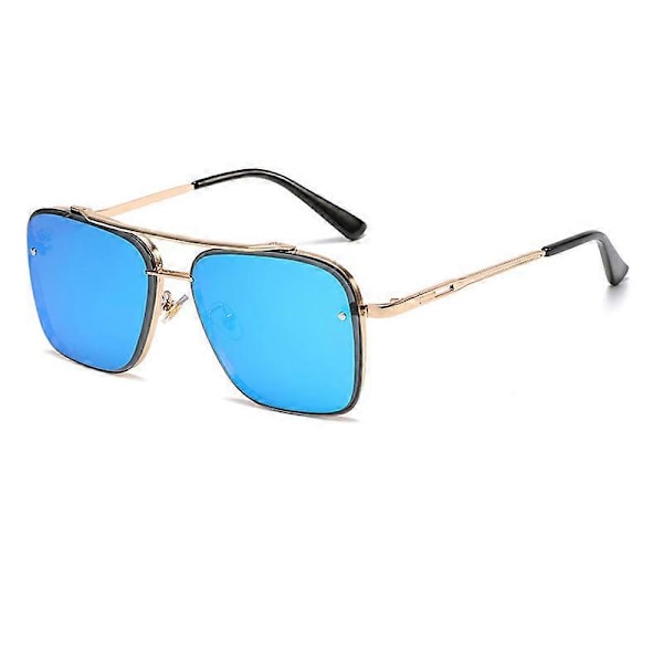 Nya Gradient Solglasögon för Män Mode Metall Stora Bågfria Solglasögon Märkesdesign Lyx Lunette De Soleil Homme UV400 Guld Bl As Picture Gold Blue