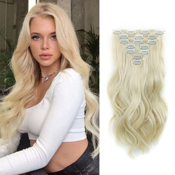 TG Clip-in Hårforlengelse, 16 tommer 7 deler Blond Hårforlengelse