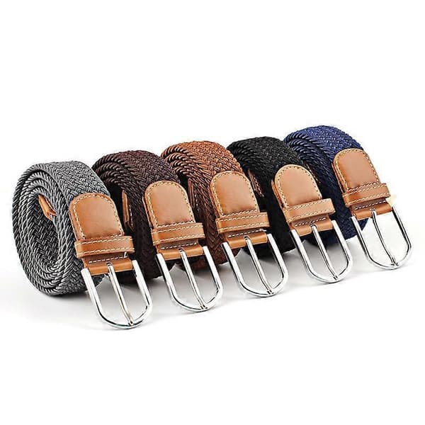 Unisex elastisk ensfarget strikket lerretsbelte dekorasjon kvinner menn spennestropp klestilbehør light grey