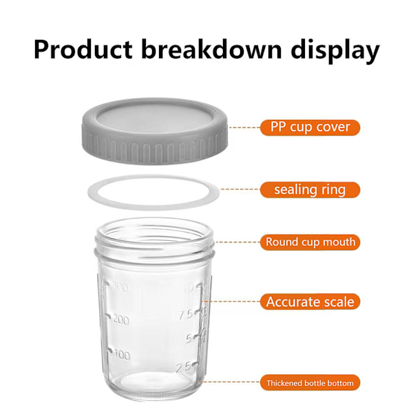 Bästsäljare - Havregrynsmoothieburk Glasbehållare för flingor Go Salladsbehållare Lock Overnight Oats Burkar med Lock och Skedar 2pcs  white and grey 350ml