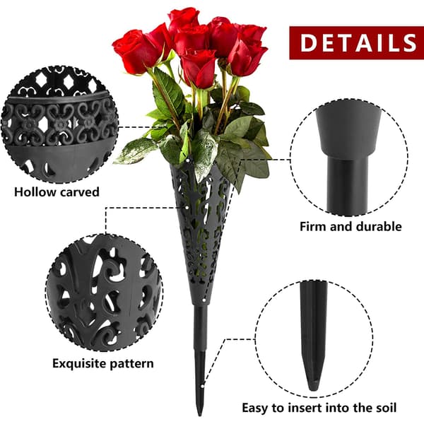 2-delt gravvase med blomsterholder Black