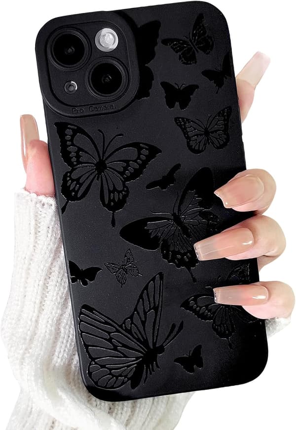 Til iPhone Cover Sød Cool Sommerfugl Sort Design til Piger Kvinder Blød TPU Stødsikker Beskyttende Piget til iPhone iPhone17