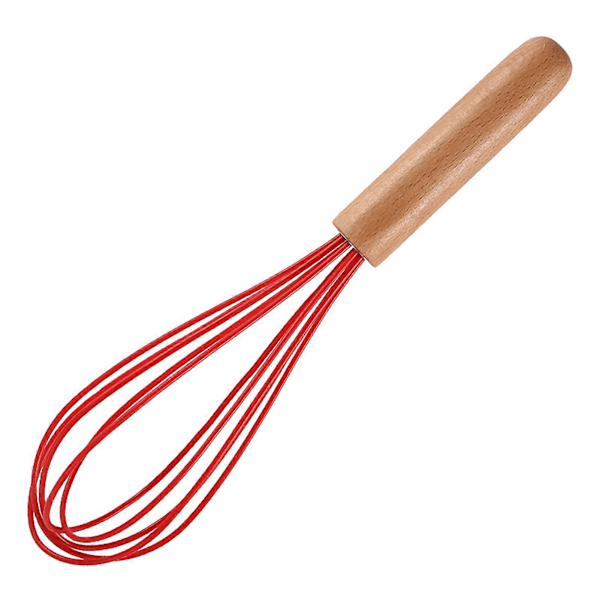10 tum Äggvisp Trähandtag Multifunktionell Bekvämt Grepp Återanvändbar Arbetsbesparande Visp Silikon Manuell Äggmixer Mjölkskummare Köksredskap Red