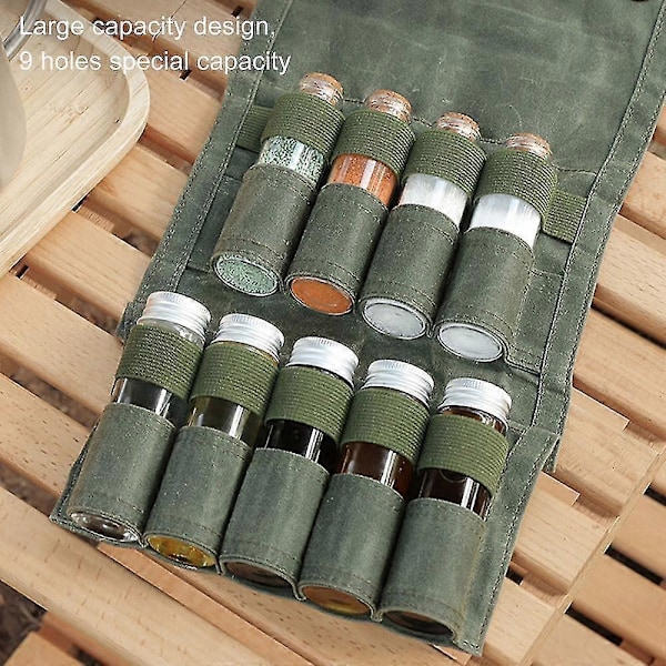 Förvaringsväska för kryddor, flaskorganisatör för utomhuscamping, kryddbehållare Army Green