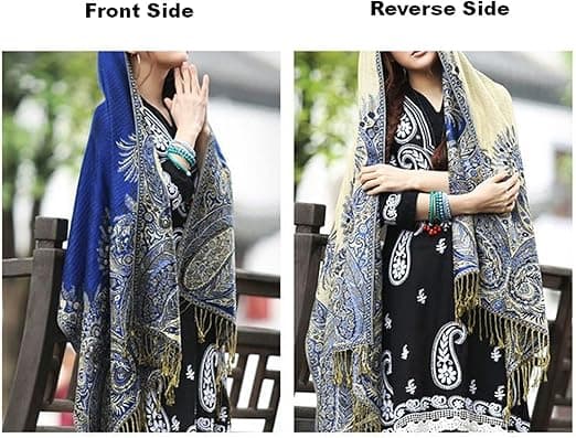Blomstret mosaikkmønstret sjal i pashmina-stil. Blue