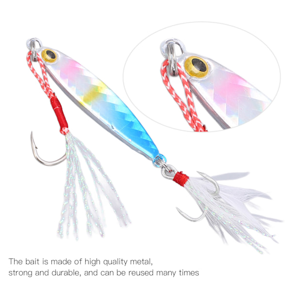 10g Jiggfiske Bete Set - 5st Metalljiggar med Fjäderkrokar för Bassfiske