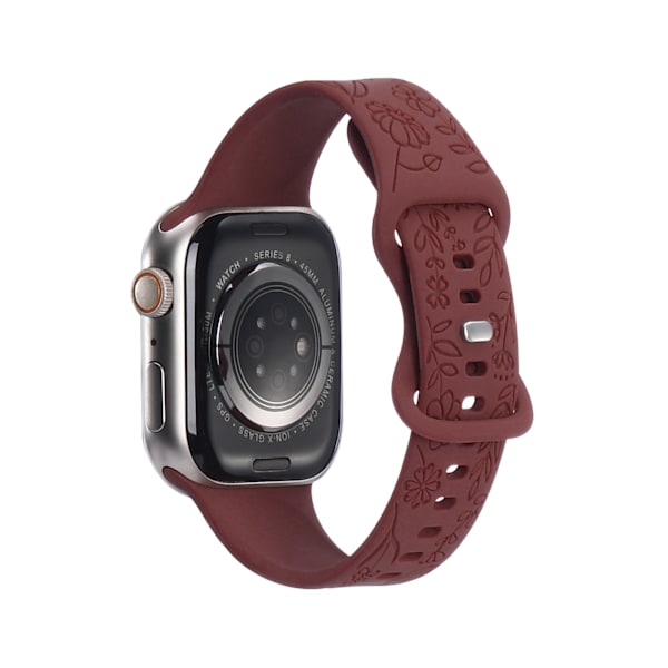 Passar iwatchS9 876SE Apple Watch armband präglat liten ros silikon Solros - vinröd 42/44/45/49mm Sunflower - wine red