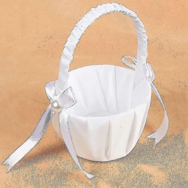 2-pack Bröllop Satin Blomsterkorg, Romantisk Rosett Fest Blomsterflickkorg