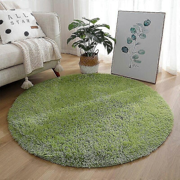 Mjuk rund matta fluffiga vita mattor för vardagsrum mjuk heminredning sovrum-WELLNGS Gräsgrön Diameter 80cm Grass green