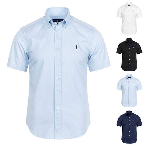 Skjorta Herr Casual Kortärmad Knapp-Ner Broderad Skjorta Navy Navy XL