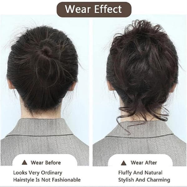 Hårstycke med klämma, hårknut hårstycke, lockig hårscrunchie med hår, chignon voluminöst hårstycke, rörig knut förlängning Mörkbrun