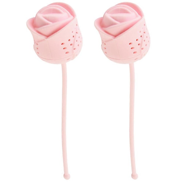 2 st Silikon Tesilar Lös Te Infuser Rosblomma Form Lösbladste Infuser Pink 16.3x4CM
