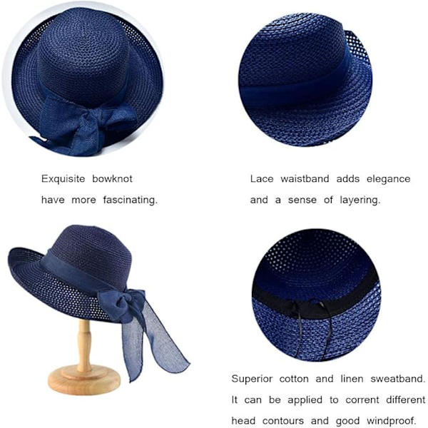 Solhat, stråhat til kvinder, foldbar hat, bredskygget solhat, sommerstrandhatte til kvinder