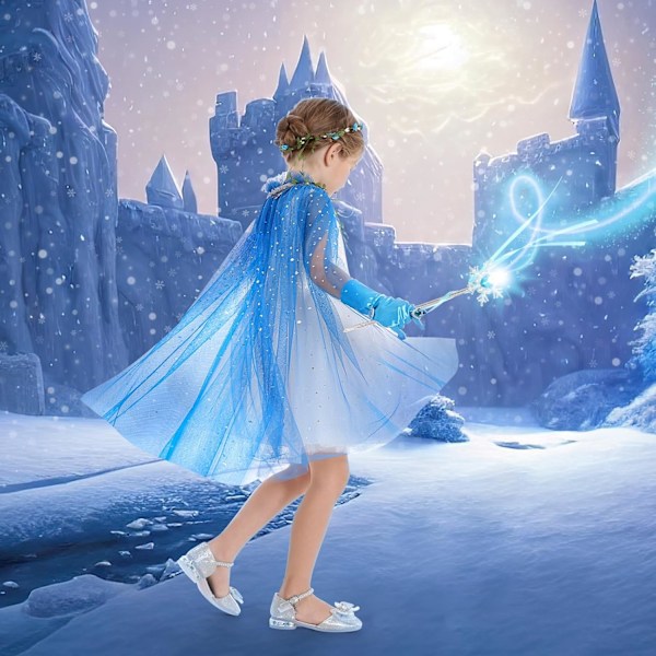 Prinsesscape-set, 12 st Prinsesskläder för Liten Flicka, Prinsessklänningar för Flicka 3-8 År Födelsedagspresent Blue