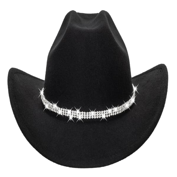 Glitrende Sølv - Sort Cowboyhat til Kvinder - Western Glitrende Rhinestone Cowgirlhat (Størrelse M) Black