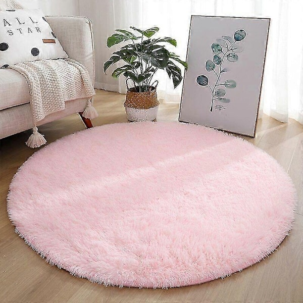 Mjuk rund matta fluffiga vita mattor för vardagsrum mjuk heminredning sovrum-WELLNGS ljusrosa Diameter 120cm light pink